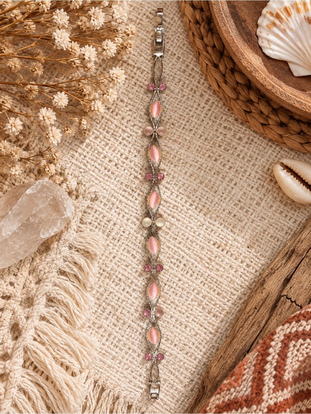 Vintage Pink Marquise & Crystal Accent Bracelet - Women Jewelry